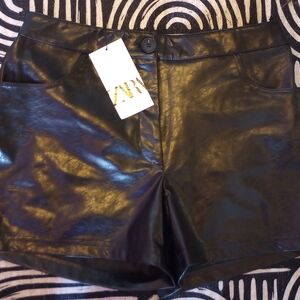 Zara Black Faux Leather Women's Shorts